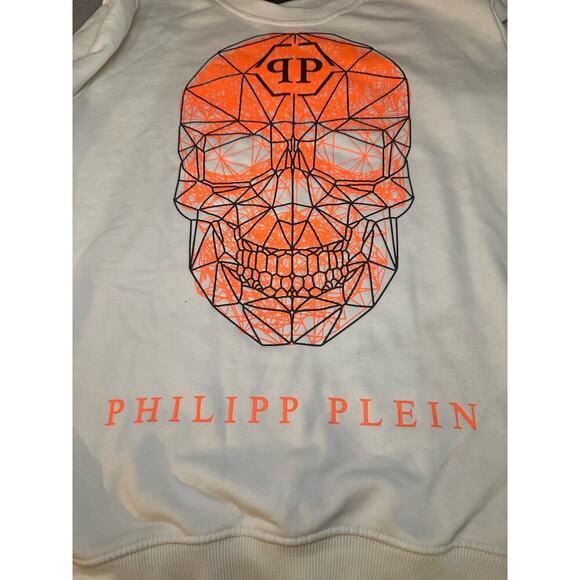 Philipp Plein‎ Sz XXL Skull Pullover Sweatshirt Cream Orange Designer Streetwear - Picture 5 of 14